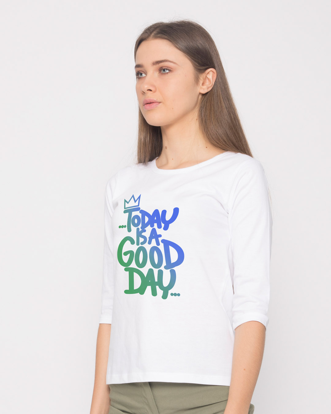 Shop Today Is A Good Day Round Neck 3/4th Sleeve T-Shirt-Back