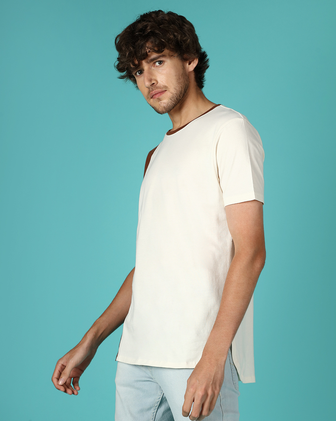Shop Men's White & Brown Color Block T-shirt-Back