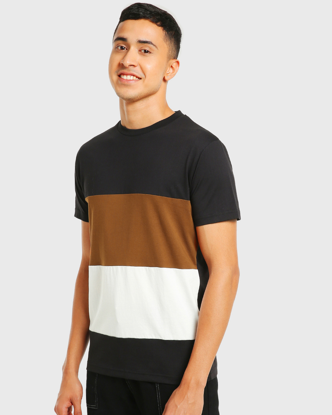 Shop Men's Brown & Black Color Block T-shirt-Back