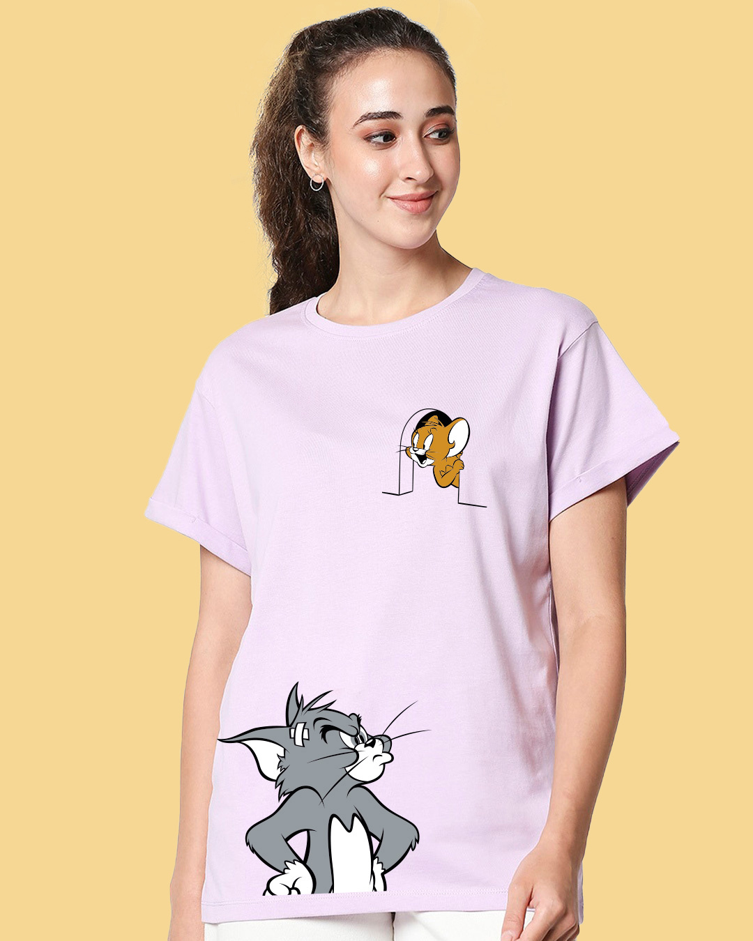 Buy Tom N Jerry Pocket Boyfriend T-Shirt for Women purple Online at ...