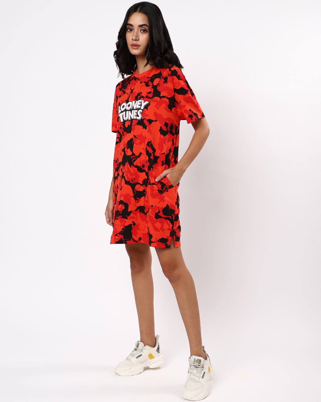 Shop Women's Red Looney Tunes AOP Oversized Dress-Back