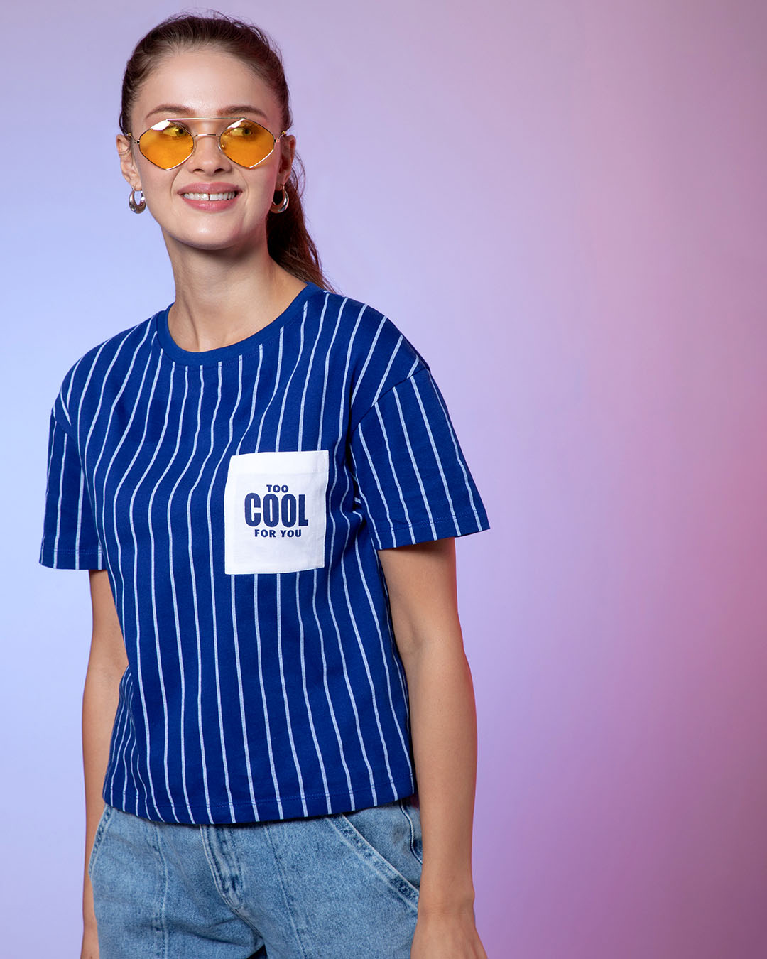 Shop Too Cool For You Pocket Stripe Relaxed Fit Short Top-Back