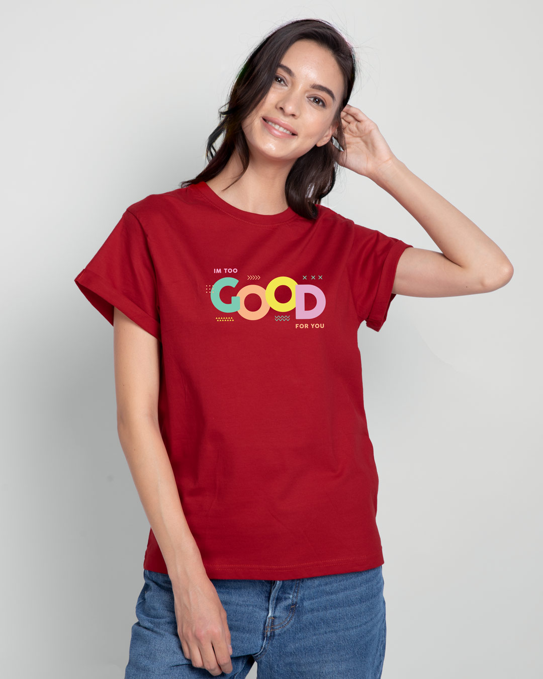 Shop Too Good for you Boyfriend T-Shirt Bold Red-Back