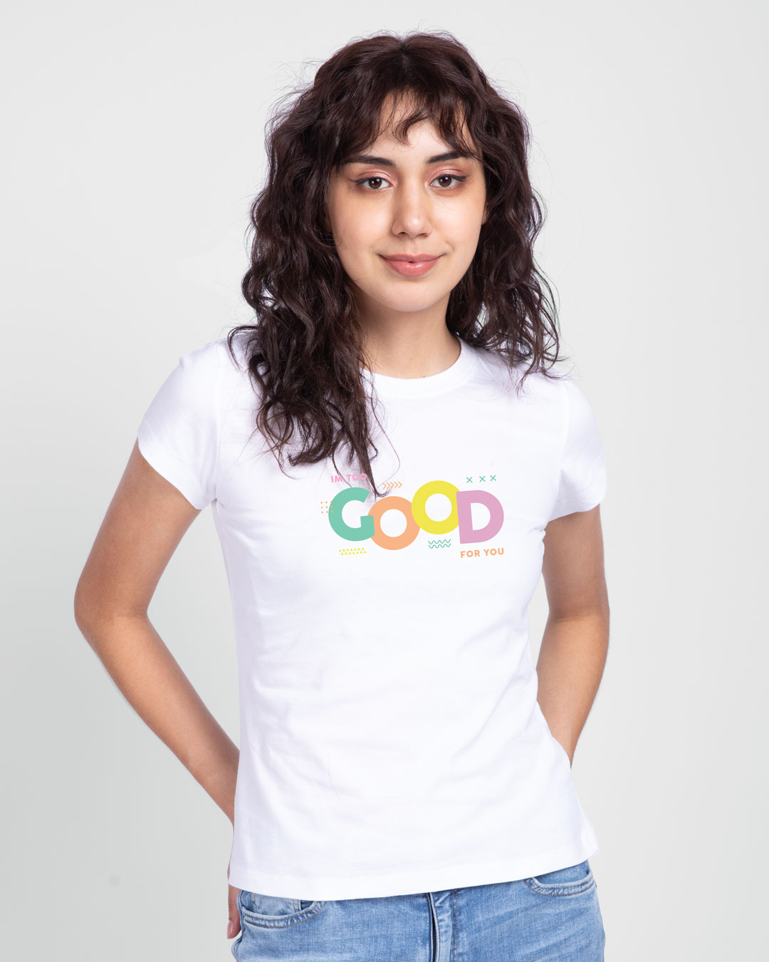 Shop Too Good for you Half Sleeve Printed T-Shirt White -Back