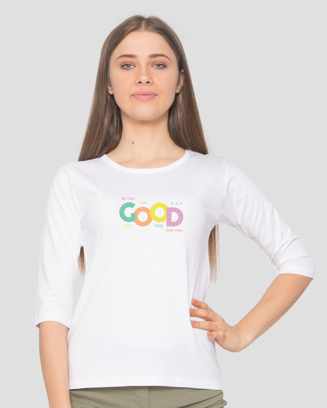 Shop Too Good for you Round Neck 3/4 Sleeve T-Shirt White-Back