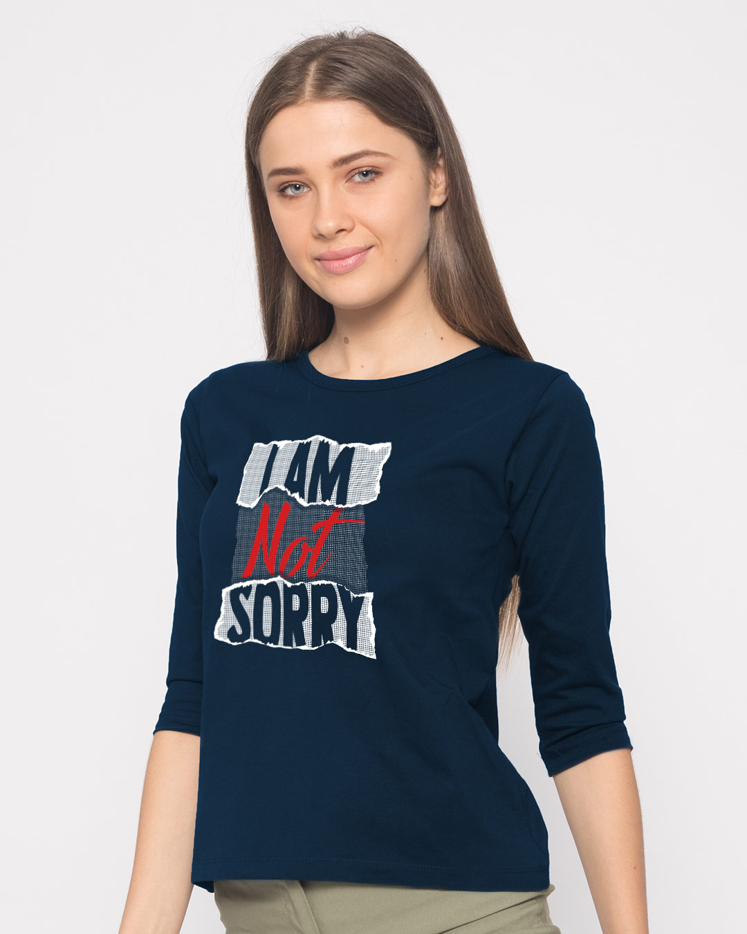 Shop Torn Sorry Round Neck 3/4th Sleeve T-Shirt-Back