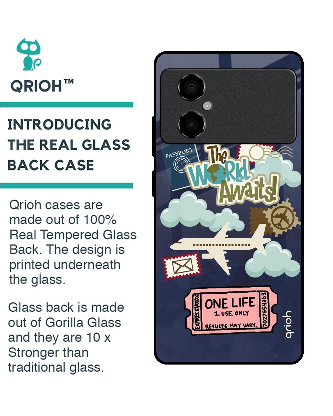 Shop Tour The World Printed Premium Glass Case For Poco M4 5G (Shock Proof,Scratch Resistant)-Back