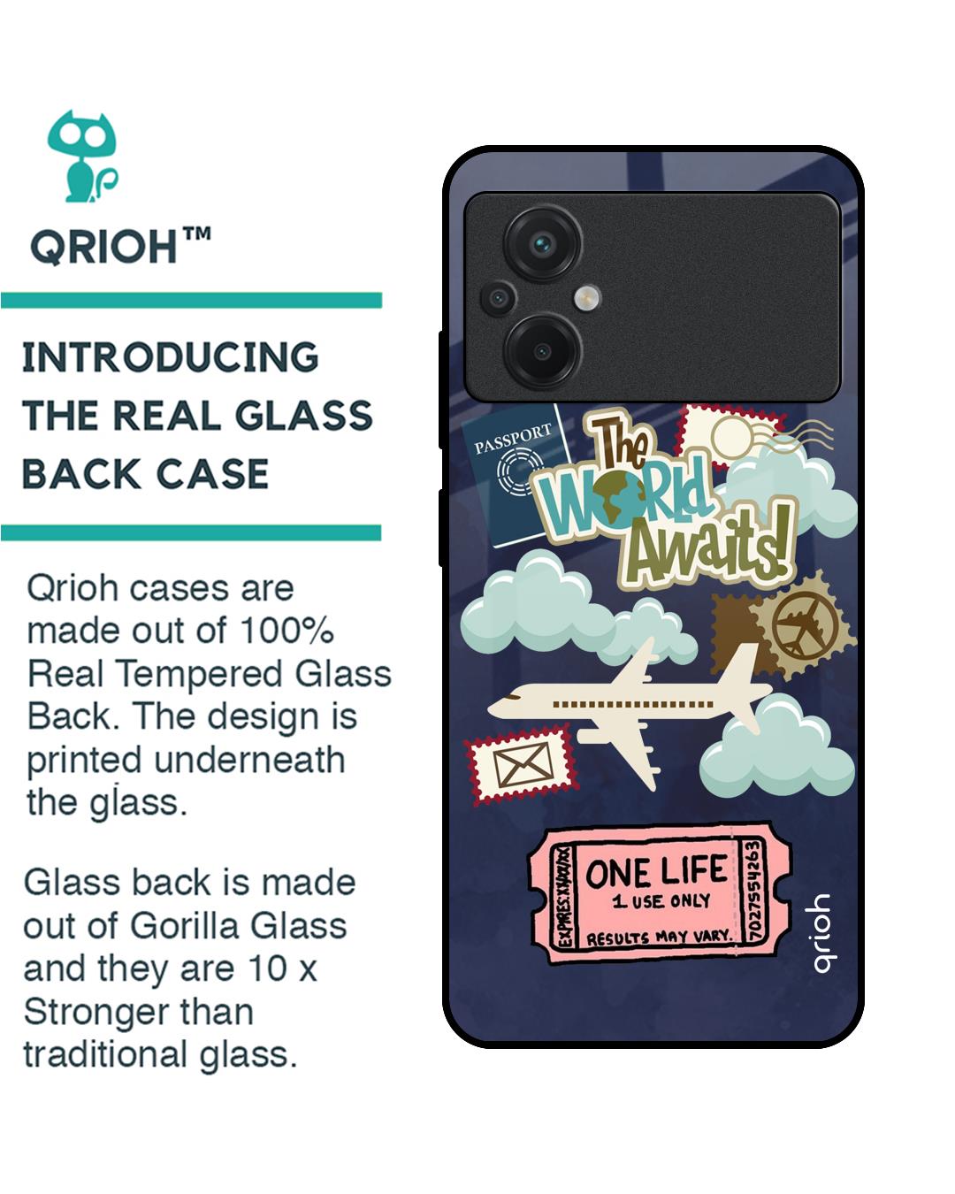 Shop Tour The World Printed Premium Glass Case For Poco M5 (Shock Proof,Scratch Resistant)-Back