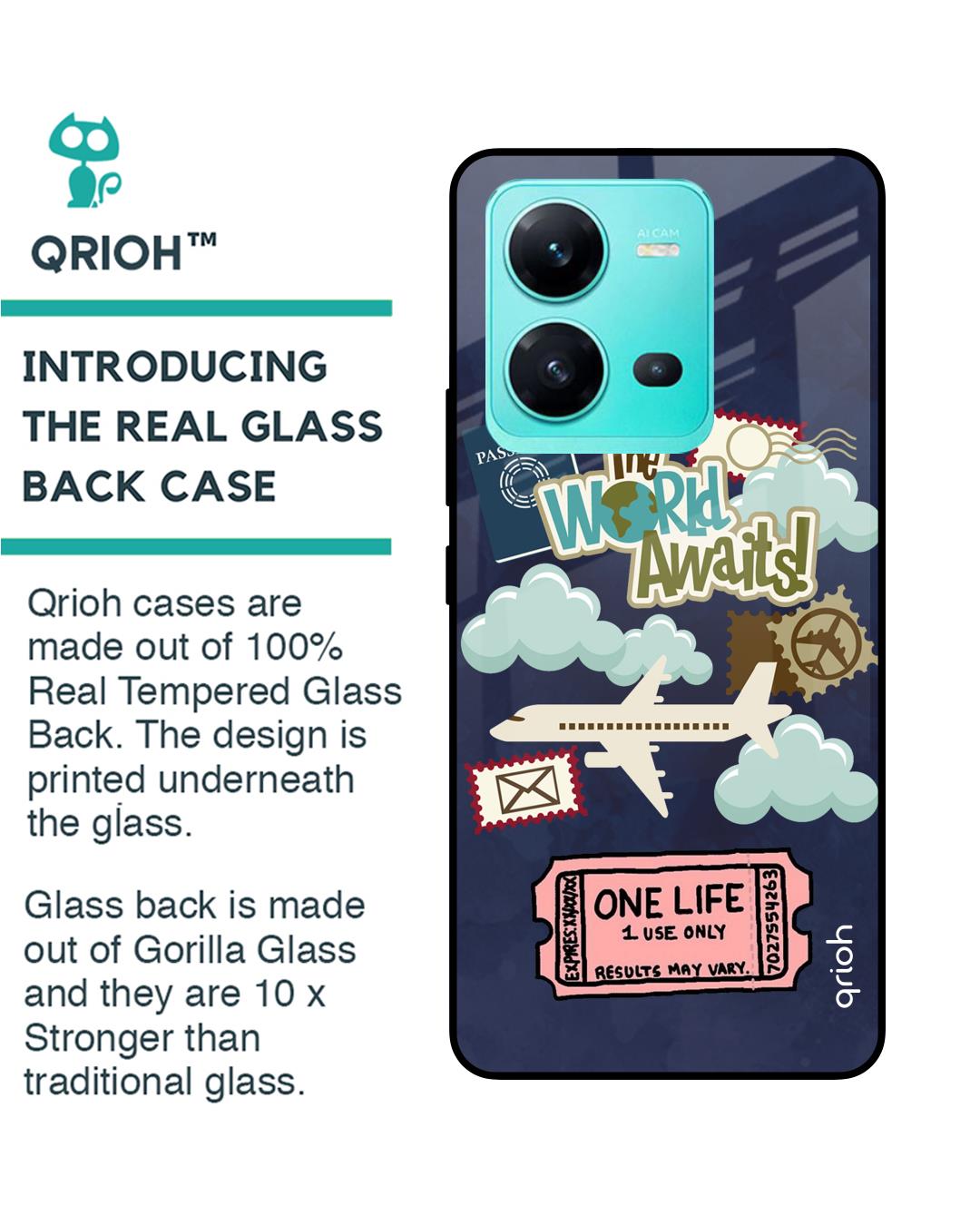 Shop Tour The World Printed Premium Glass Case For Vivo V25 (Shock Proof,Scratch Resistant)-Back