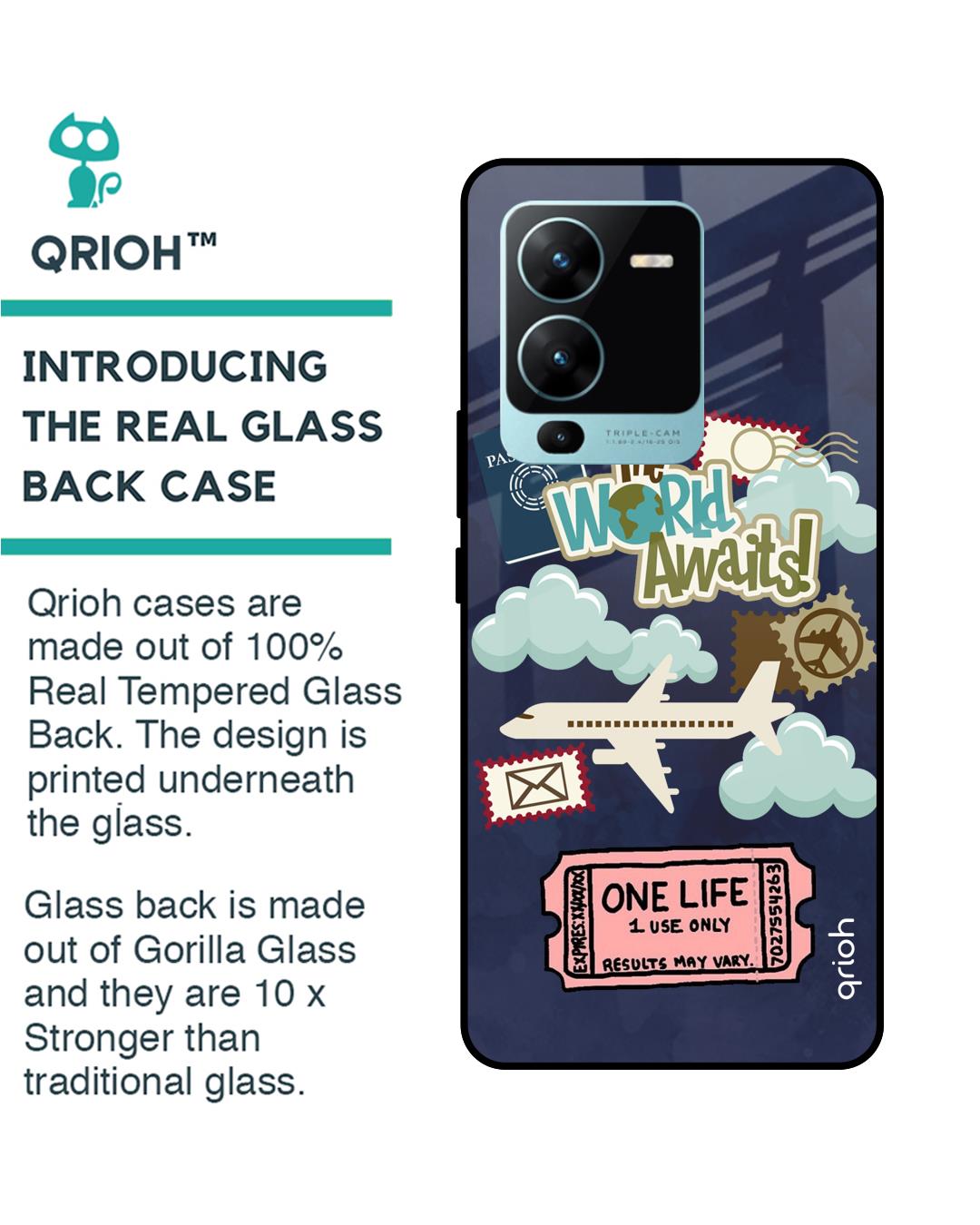 Shop Tour The World Printed Premium Glass Case For Vivo V25 Pro (Shock Proof,Scratch Resistant)-Back