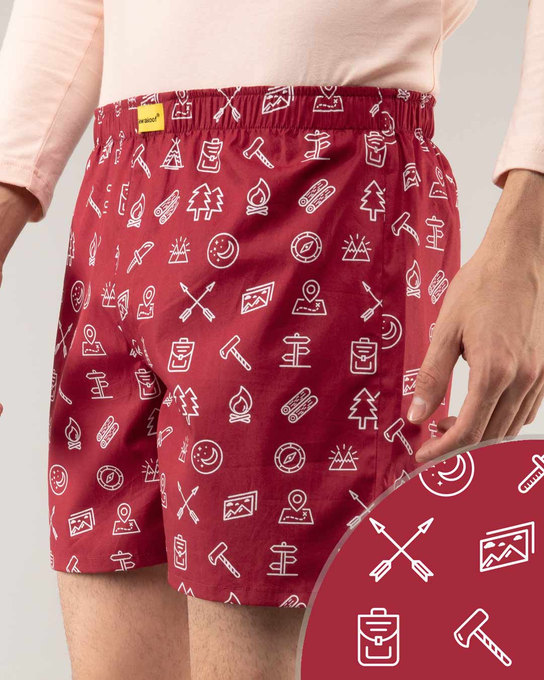 

Travel All Over All Over Printed Boxer Men' Full Printed Boxers Bewakoof.com, Red