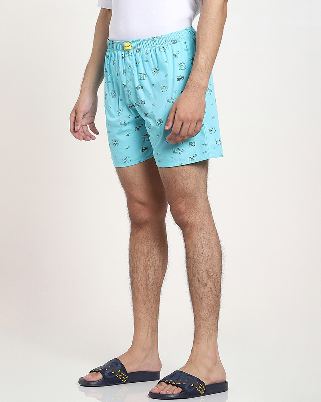 Shop Men's Blue Travel Doodle All Over Printed Boxers-Back