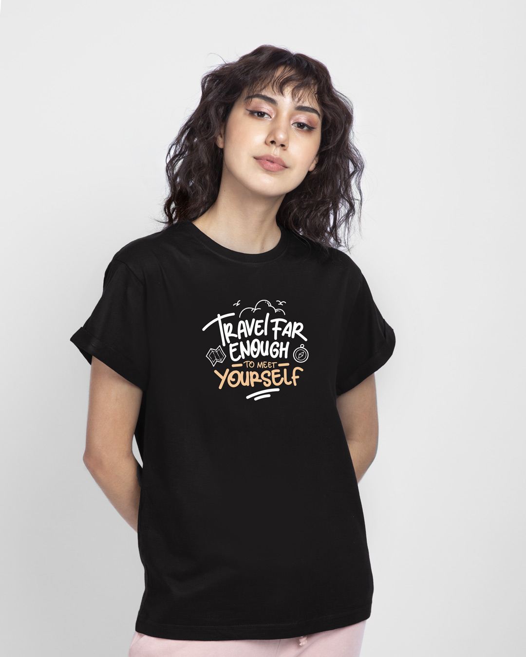 Shop Travel Far Enough Boyfriend T-Shirt Black-Back