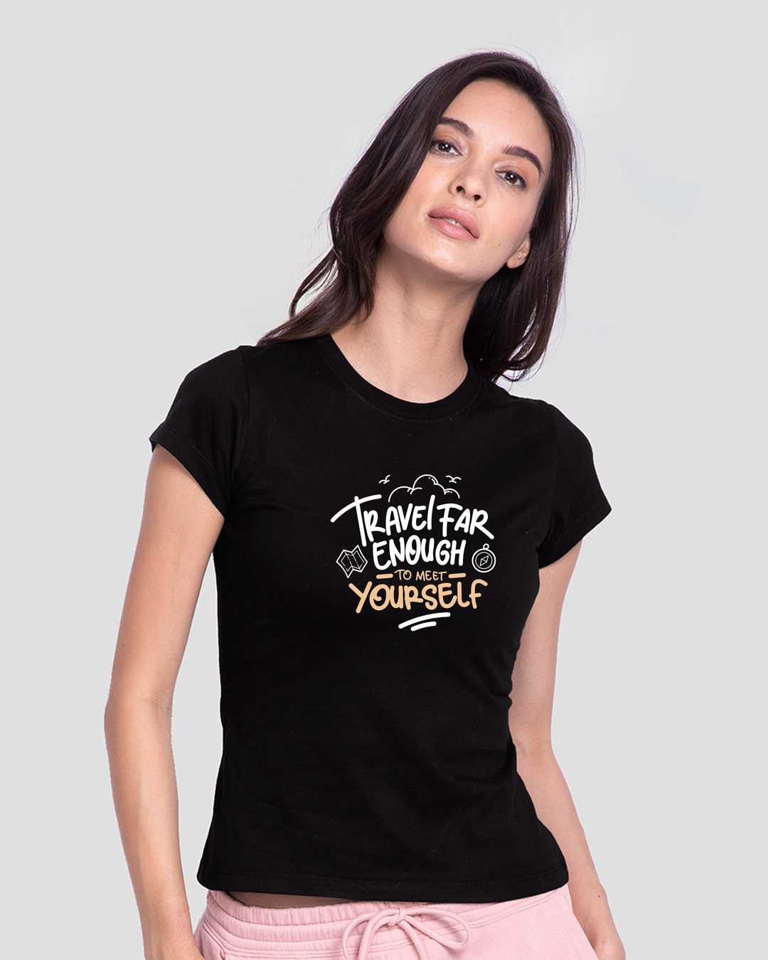 Shop Travel Far Enough Half Sleeve Printed T-Shirt Black-Back