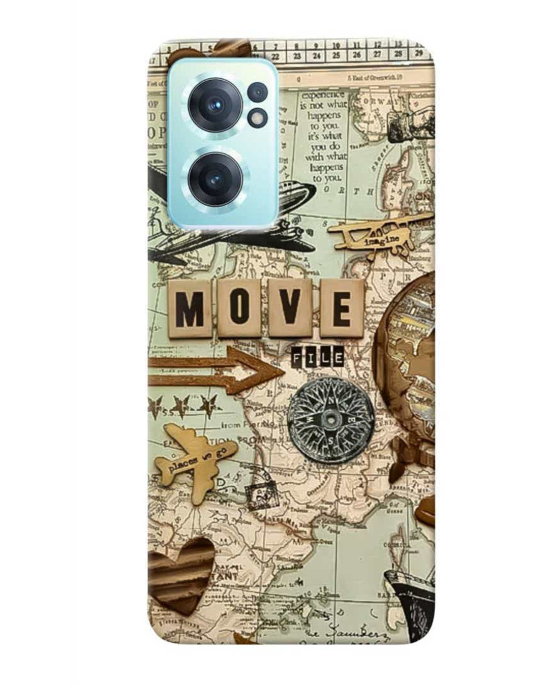 Shop Travel Map Printed Designer Hard Cover For OnePlus Nord CE2 (Impact Resistant, Matte Finish)-Front