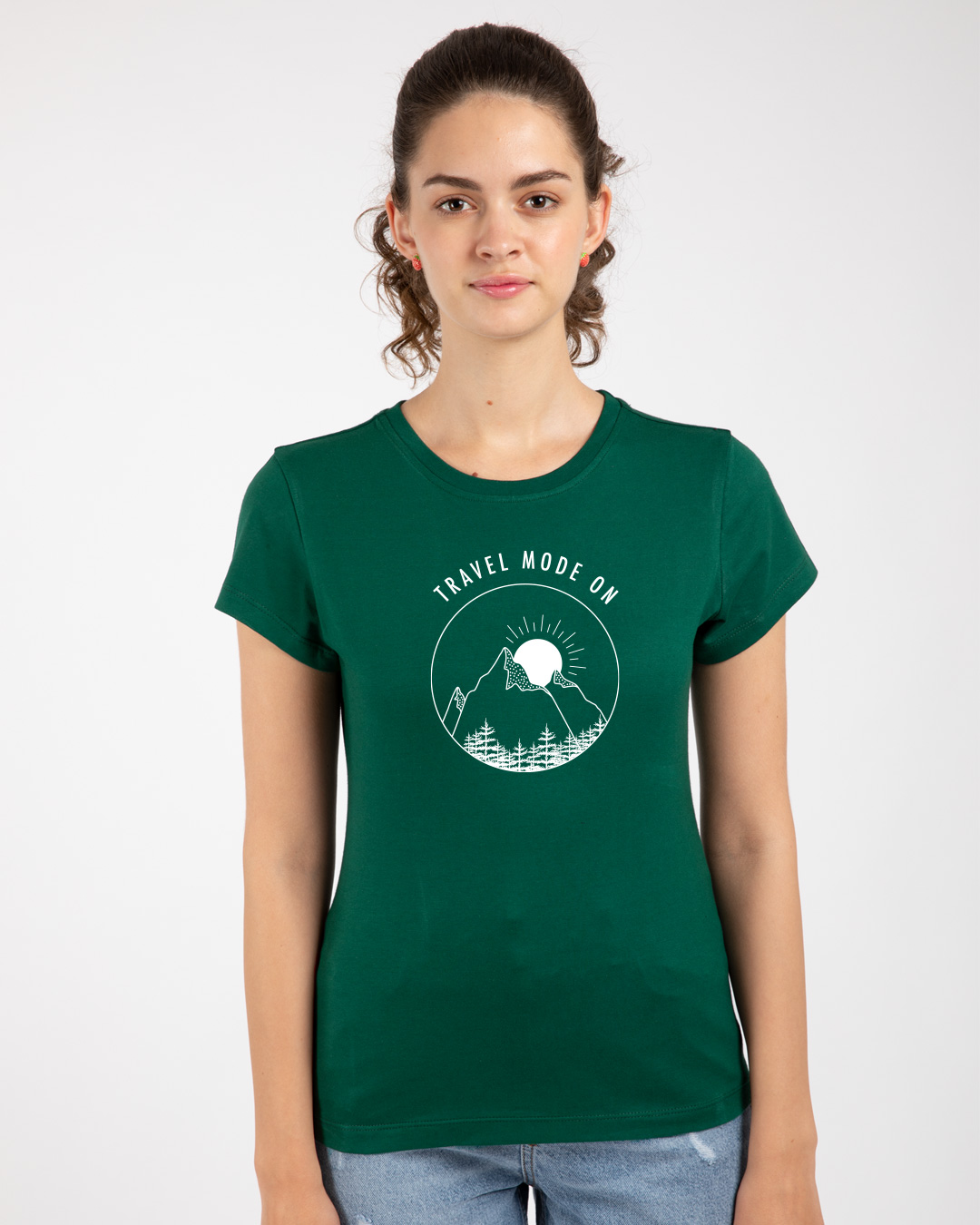Shop Travel Mode Minimal Half Sleeve Printed T-Shirt Dark Forest Green-Back