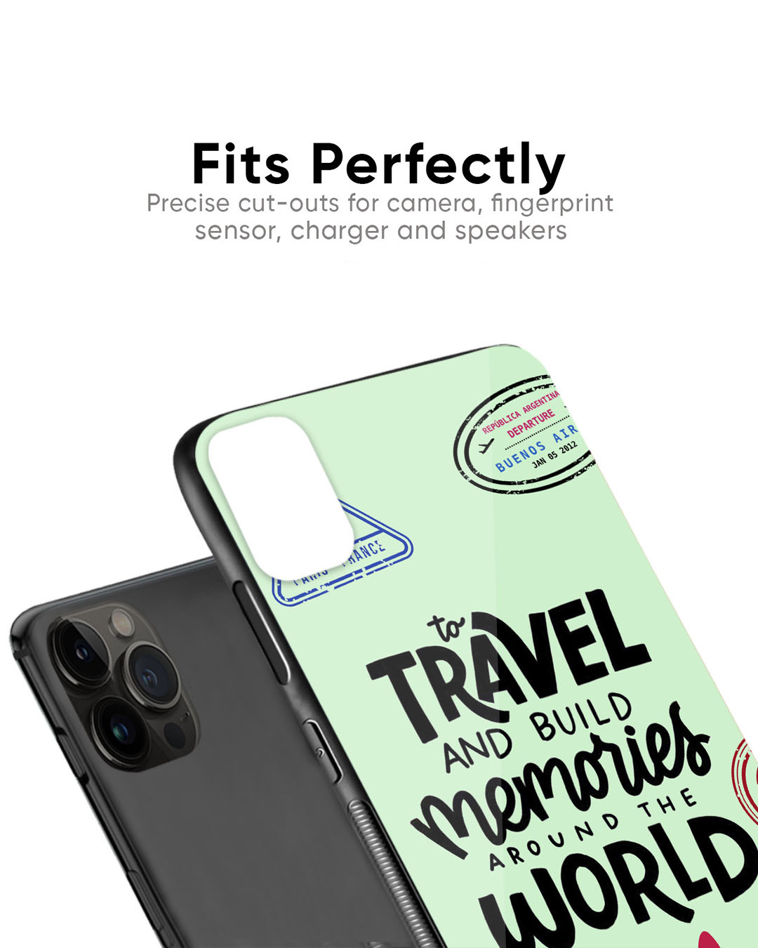 Shop Travel Stamps Premium Glass Case for Apple iPhone 12 (Shock Proof, Scratch Resistant)-Back