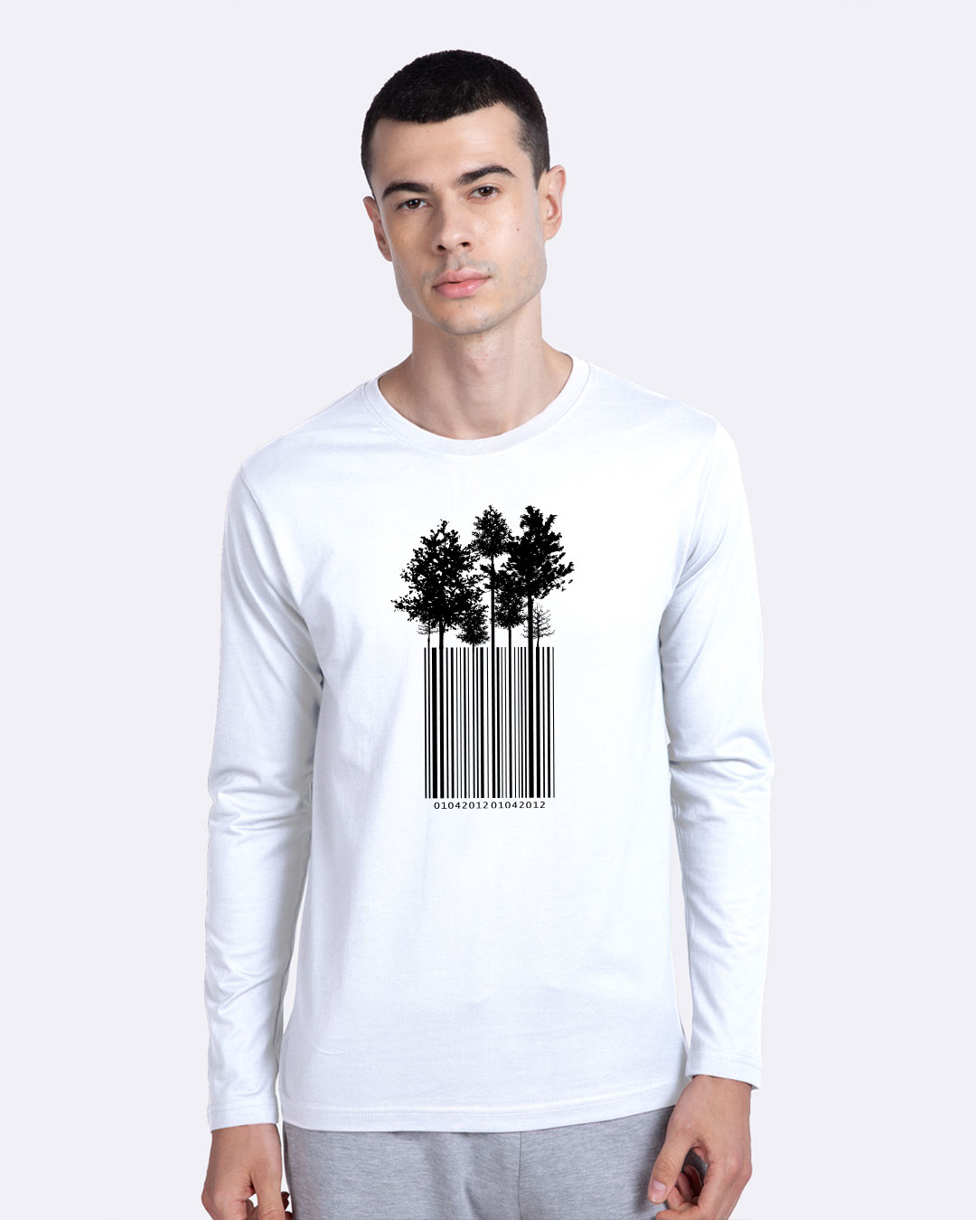 Shop Tree Barcode Full Sleeve T-Shirt White -Back