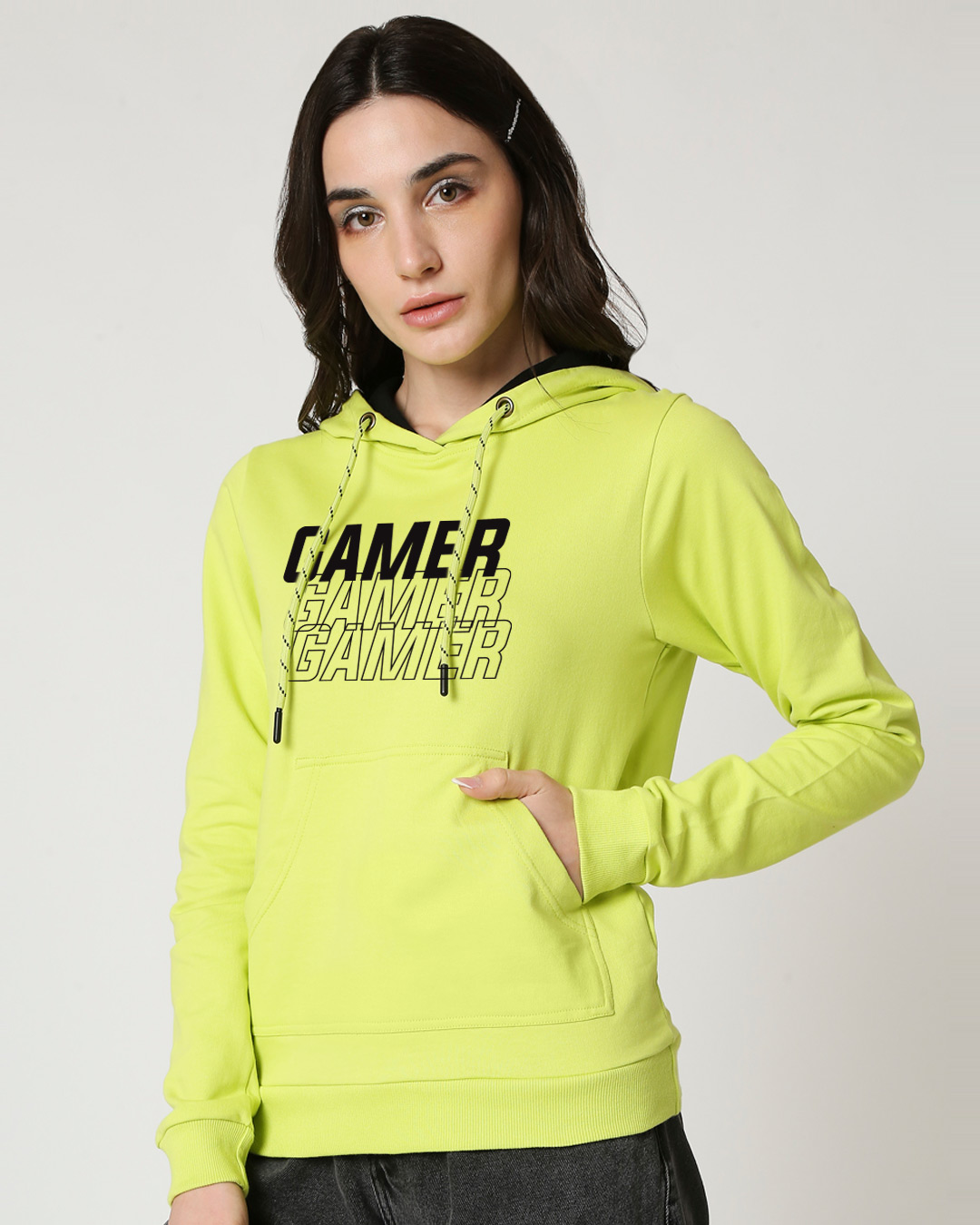 Buy Women's Green Gamer Typography Hoodie Online at Bewakoof