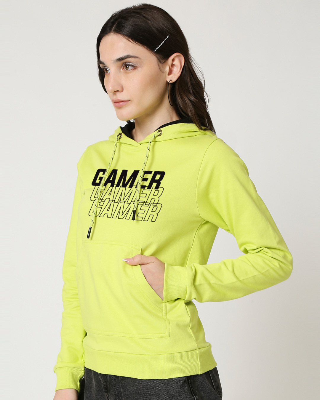 Shop Women's Green Gamer Typography Hoodie-Back