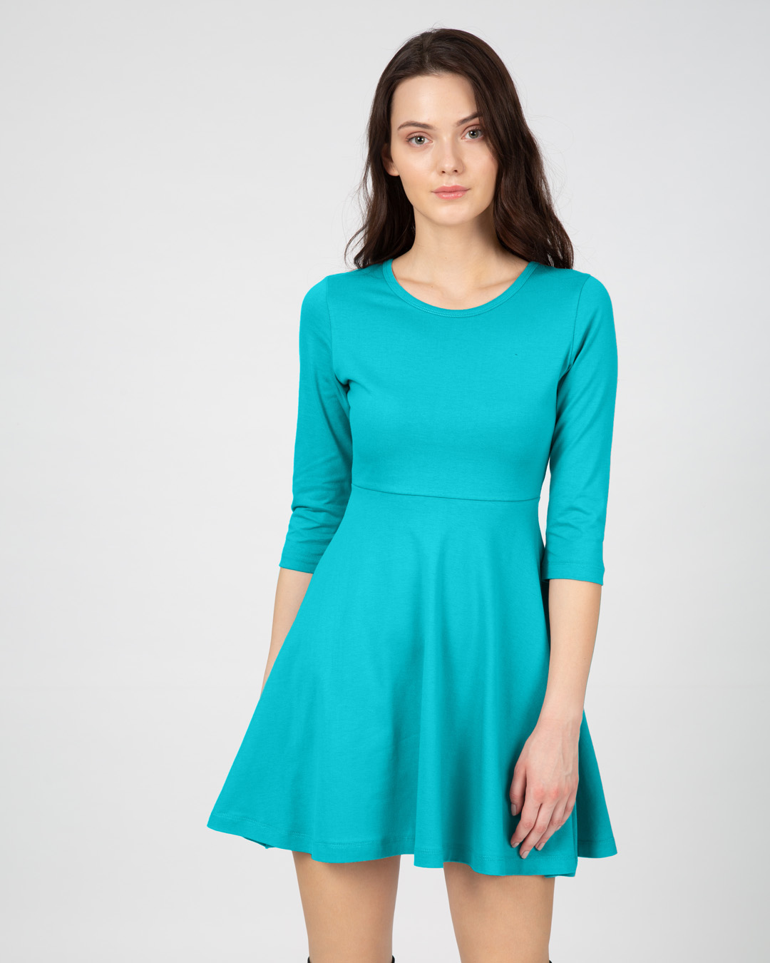 

Tropical Blue Flared Dress Women' Plain Flared Dress Bewakoof.com