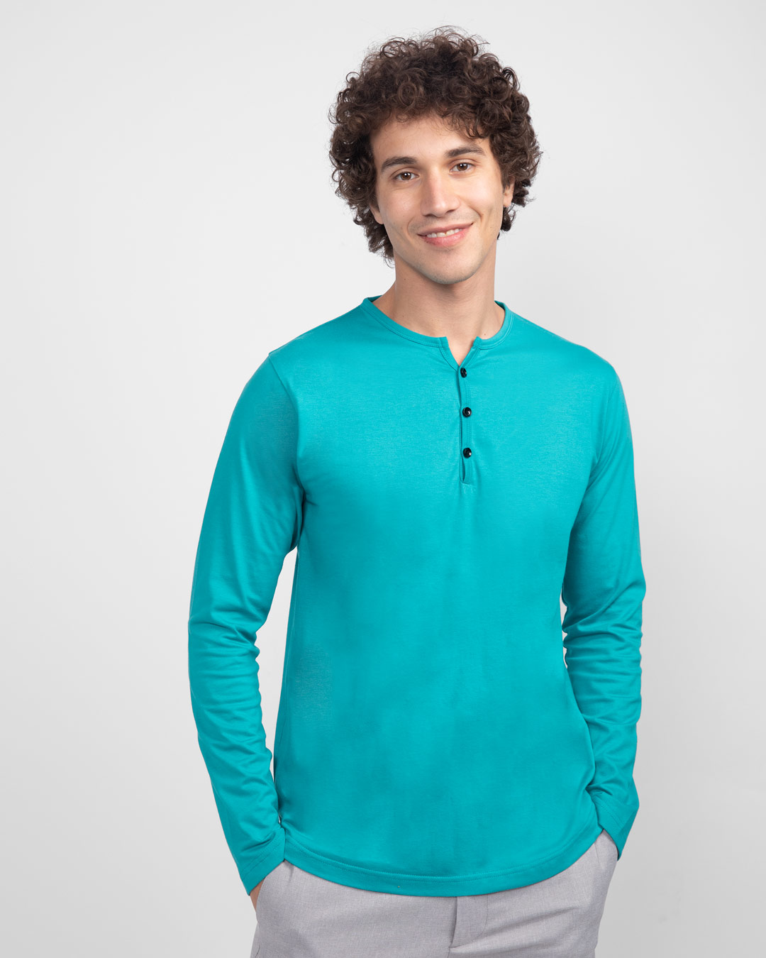 

Tropical Blue Full Sleeve Henley T-Shirt Men' Full Sleeve Plain Henley T-Shirt Bewakoof.com