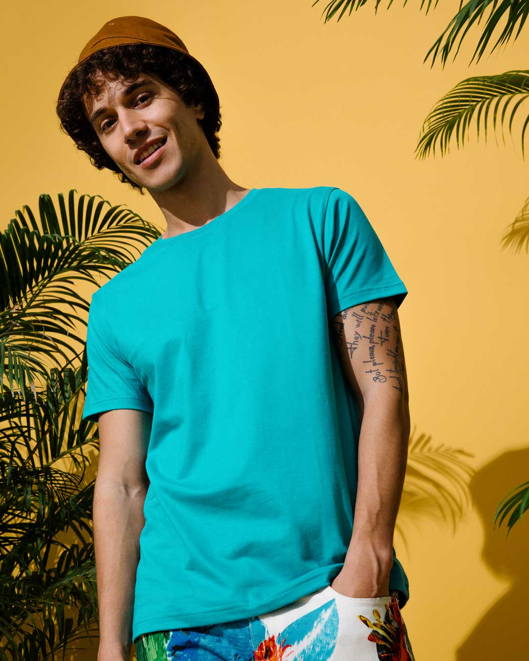 

Tropical Blue Half Sleeve T-Shirt Men' Plain T-Shirts Bewakoof.com