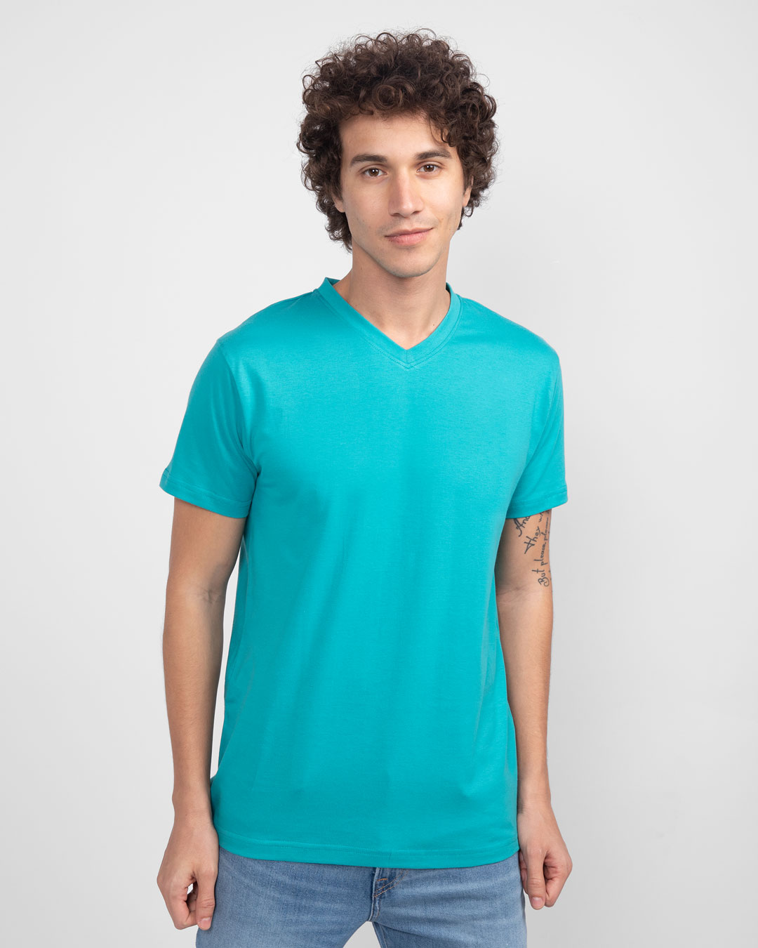 Shop Tropical Blue V-Neck T-Shirt-Back