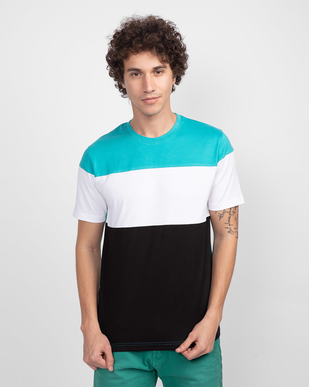Shop Tropical Blue-White-Black 90's Vibe Panel T-Shirt-Back