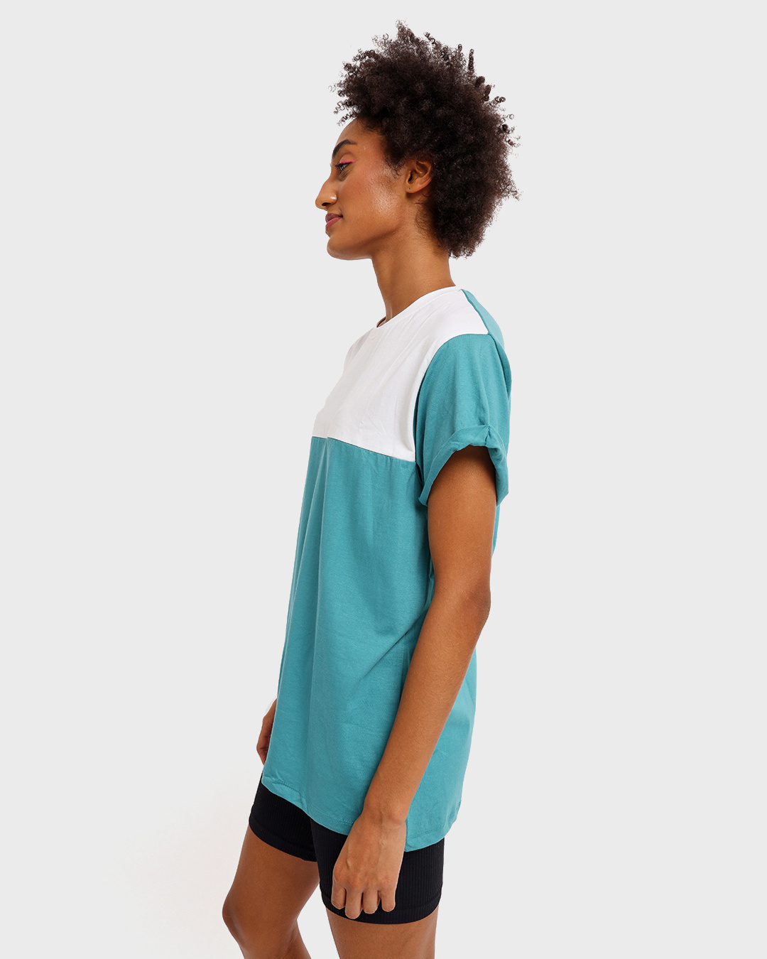 Shop Tropical Blue-White Color Block Boyfriend T-shirt-Back