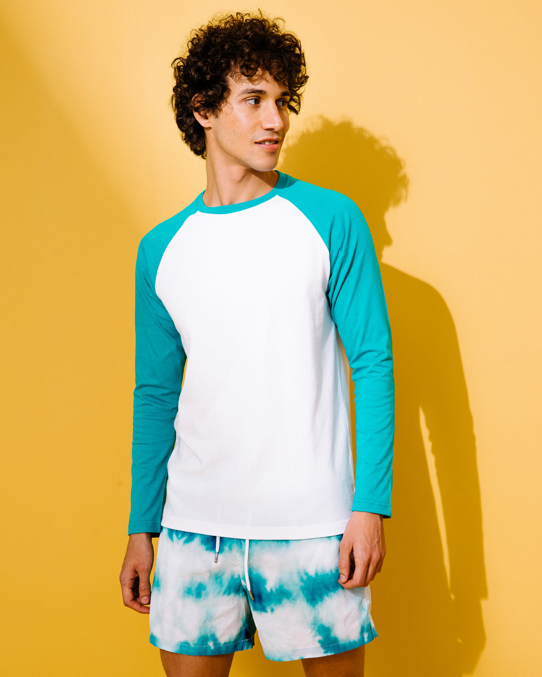 blue and white long sleeve t shirt