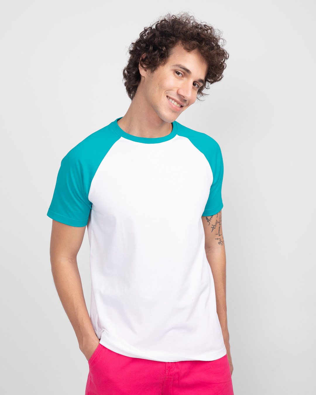 Shop Tropical Blue-White Half Sleeve Raglan T-Shirt-Back