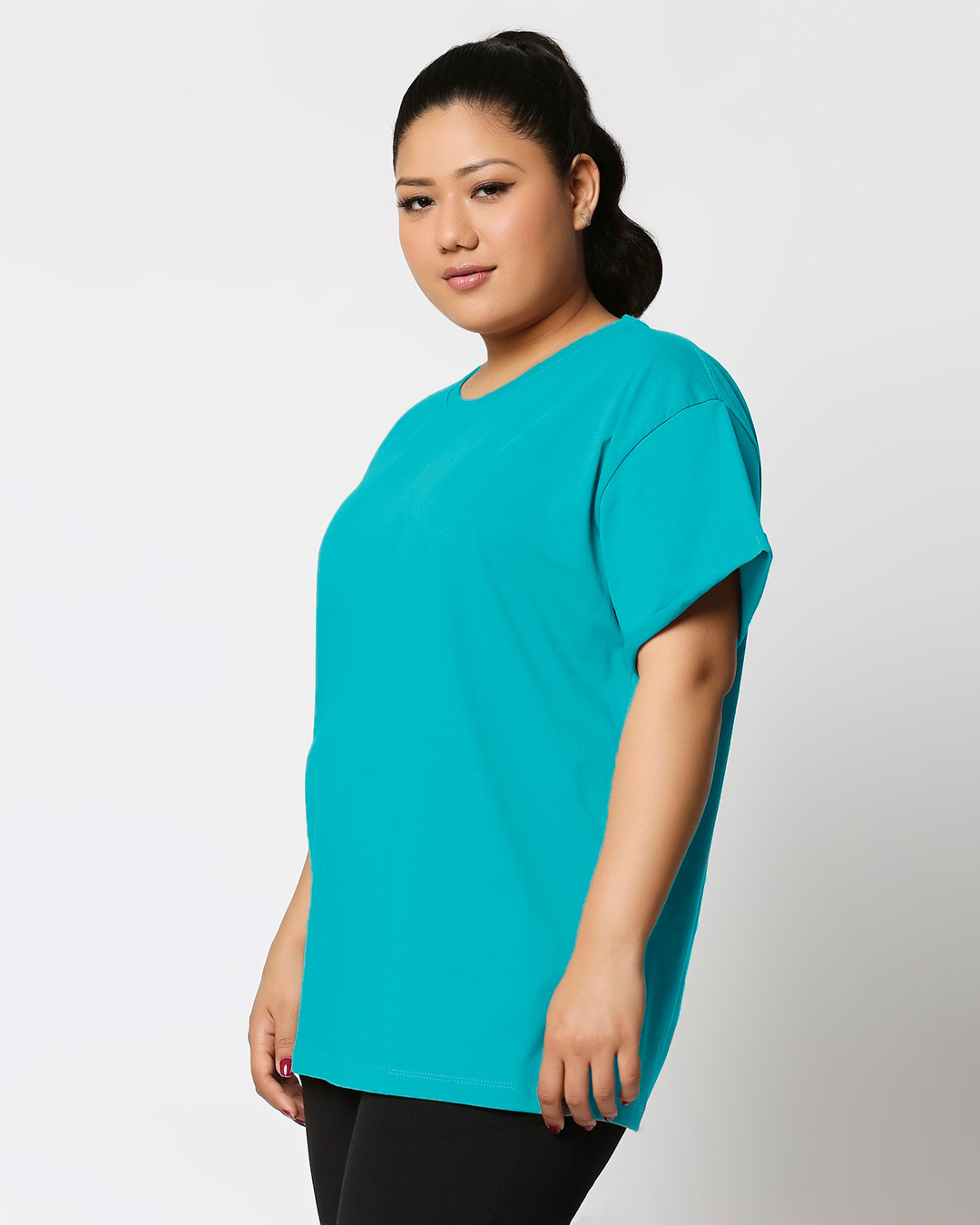 Shop Women's Tropical Blue Plus Size Boyfriend T-shirt-Back