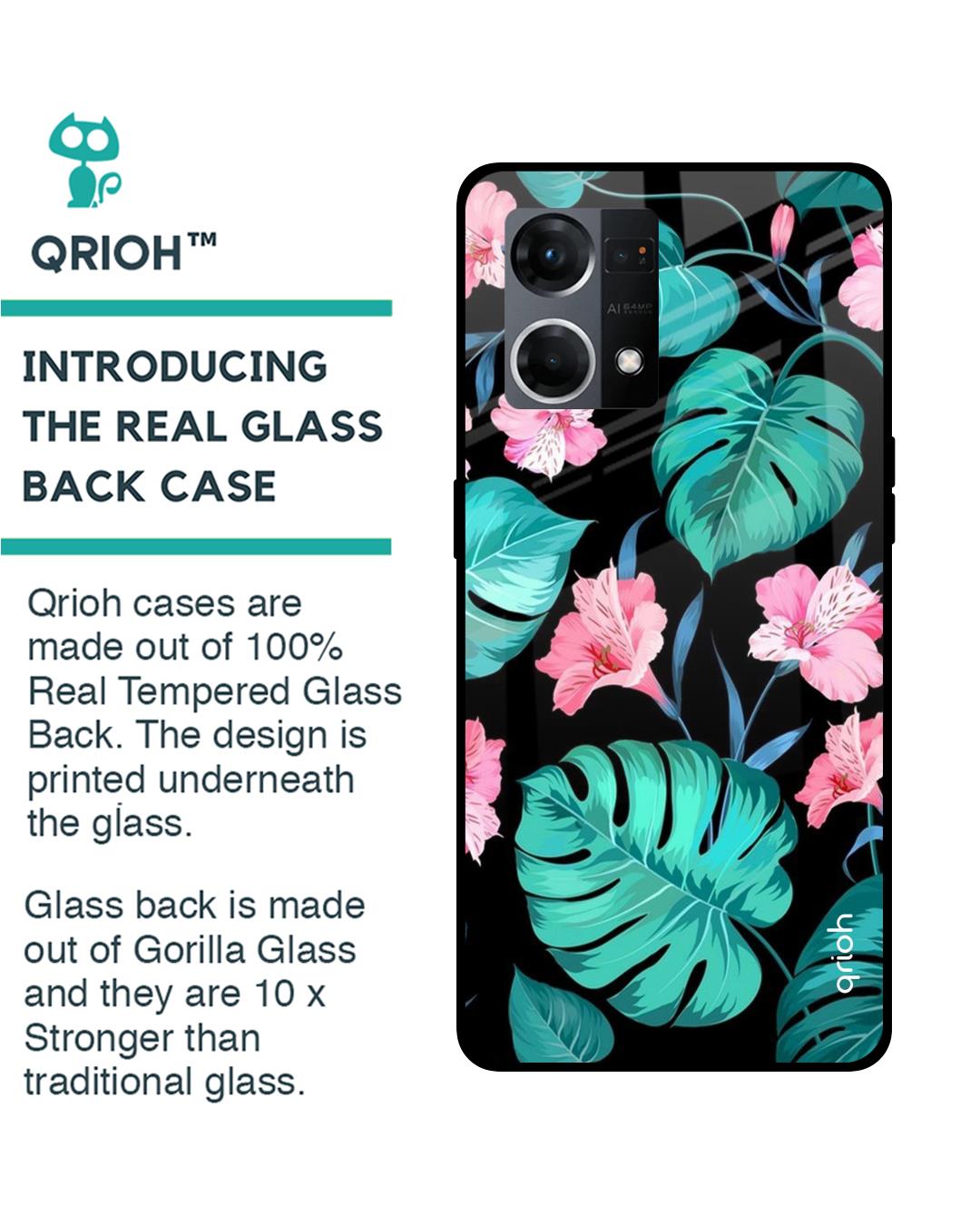 Shop Tropical Leaves & Flowers Printed Premium Glass Cover for OPPO F21 Pro (Shockproof, Light Weight)-Back