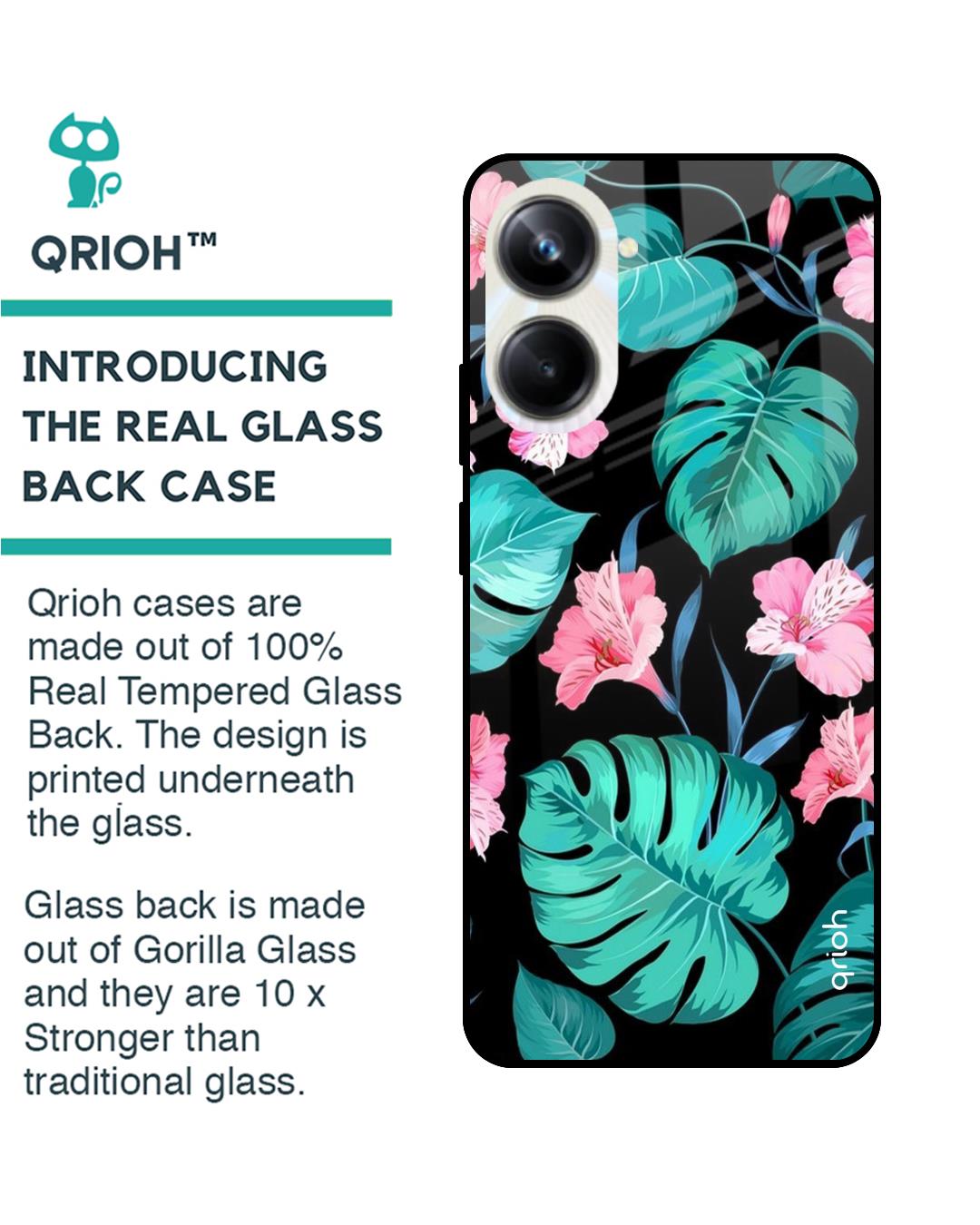 Shop Tropical Leaves & Pink Flowers Premium Glass case for Realme 10 Pro 5G-Back
