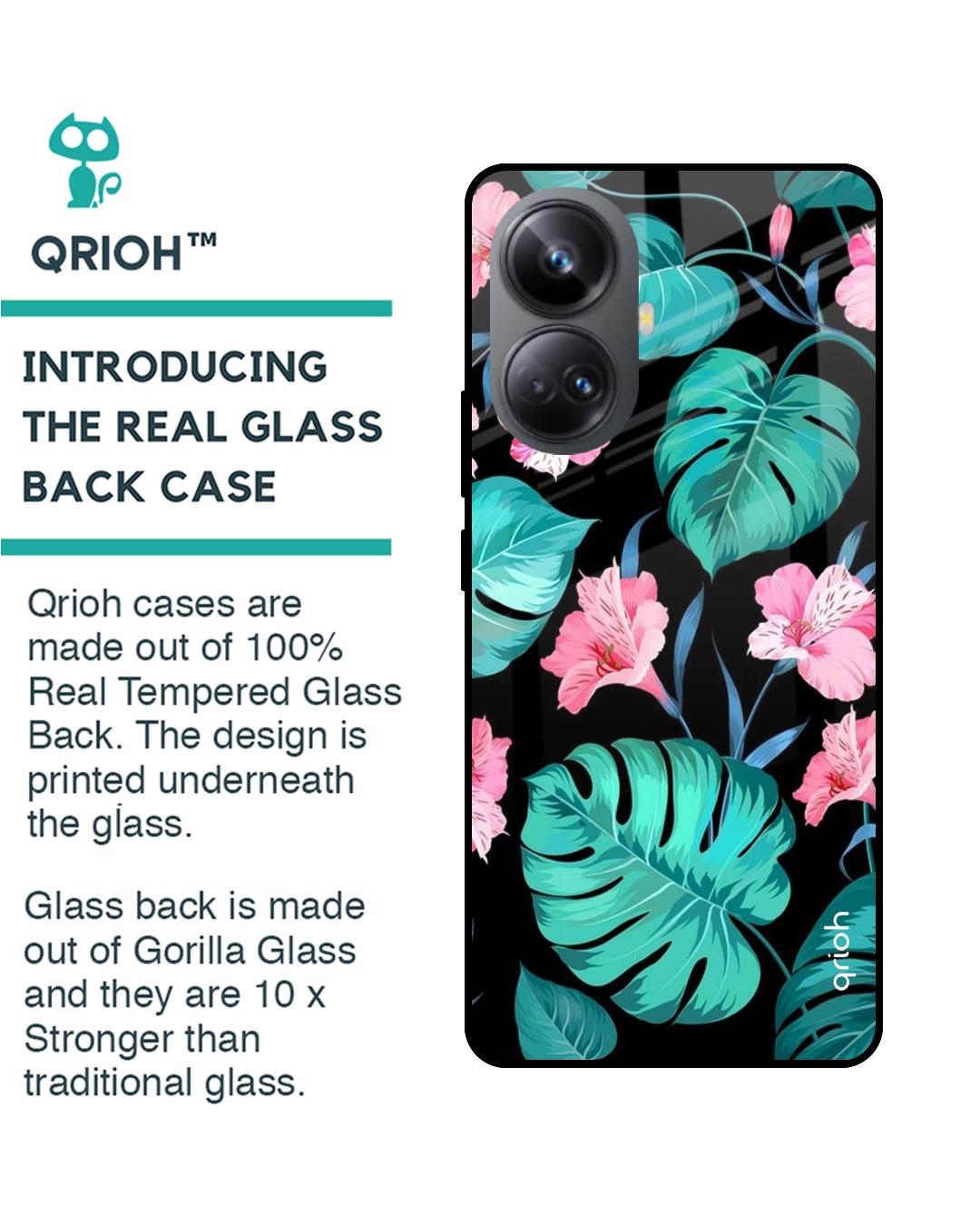 Shop Tropical Leaves & Pink Flowers Premium Glass case for Realme 10 Pro Plus 5G-Back