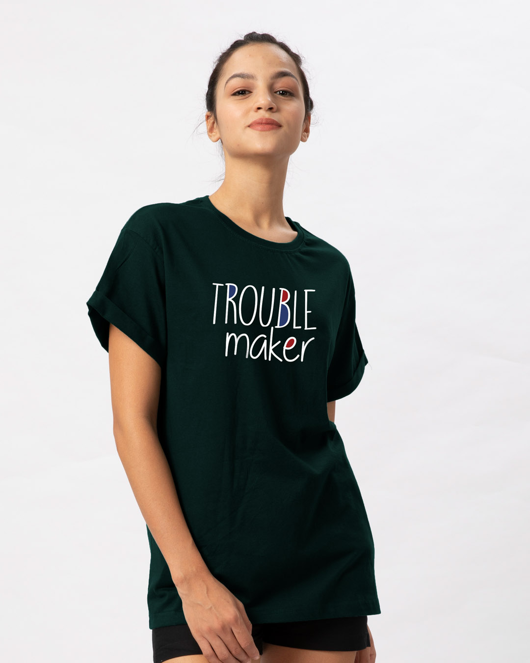 Shop Trouble Maker Typography Boyfriend T-Shirt-Back