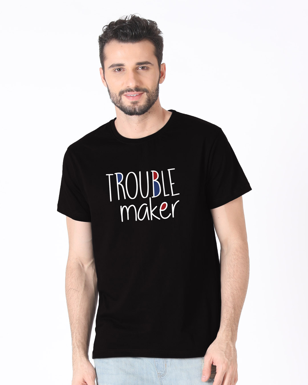 Shop Trouble Maker Typography Half Sleeve T-Shirt-Back