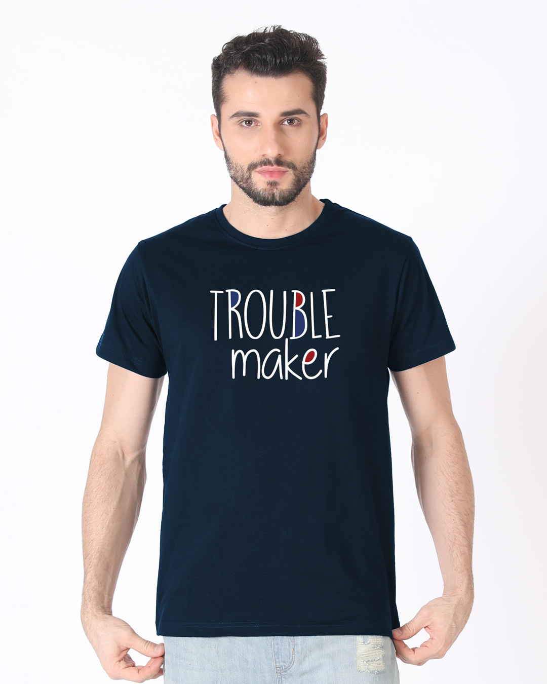 Shop Trouble Maker Typography Half Sleeve T-Shirt-Back