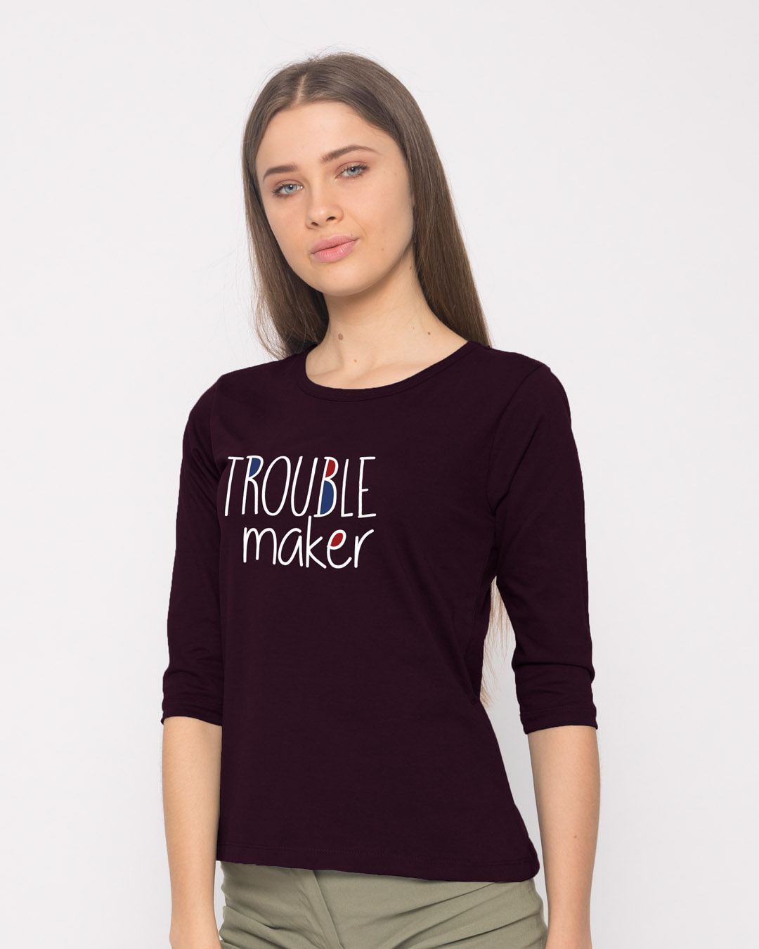 Shop Trouble Maker Typography Round Neck 3/4th Sleeve T-Shirt-Back