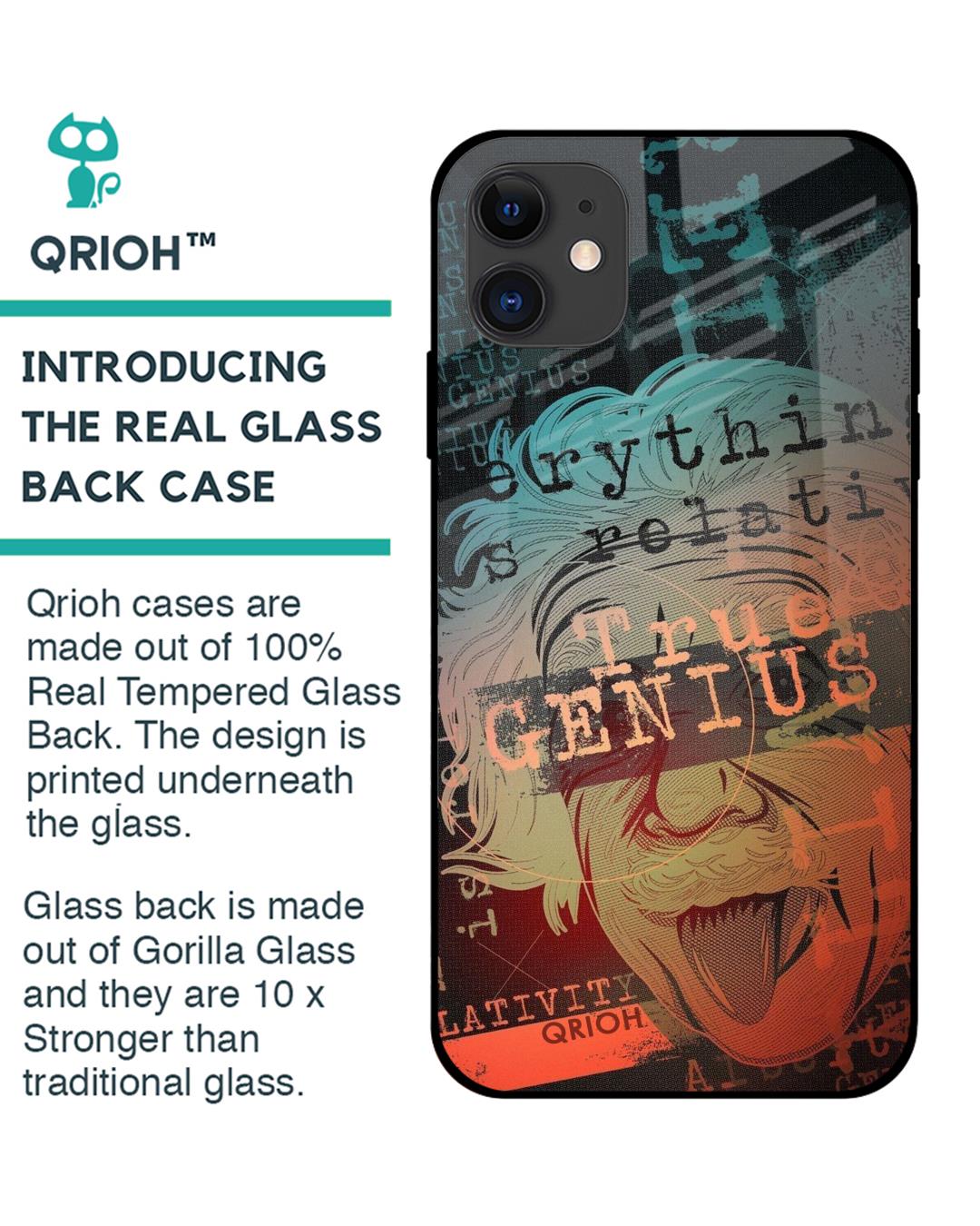Shop True Genius Typography Premium Glass Cover For iPhone 12 (Impact Resistant, Matte Finish)-Back