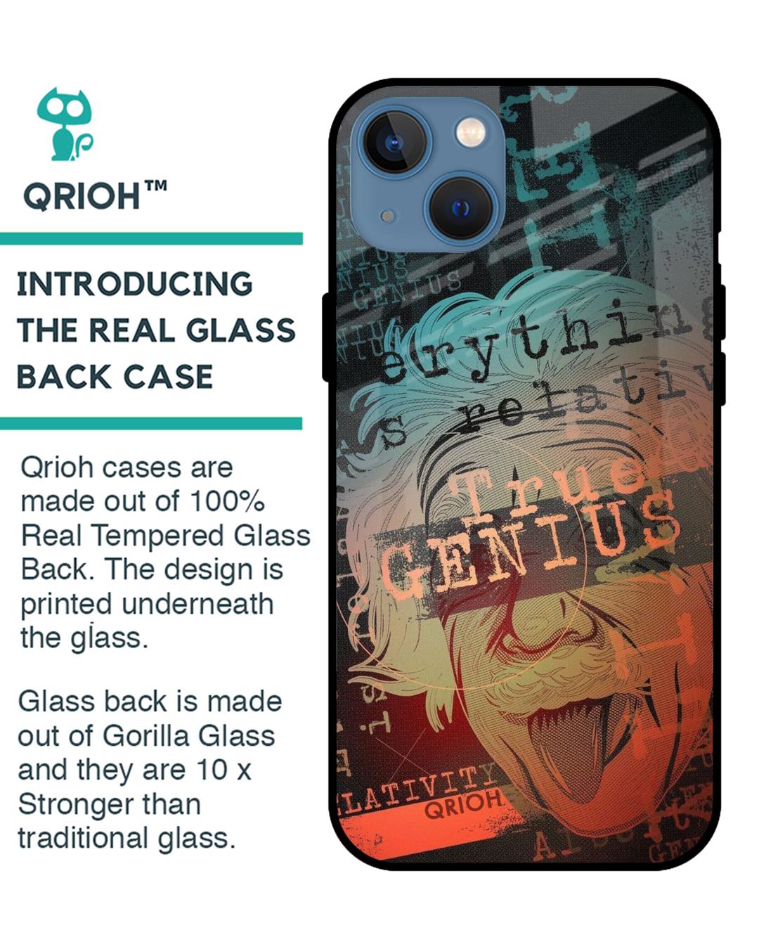 Shop True Genius Typography Premium Glass Cover For iPhone 13 mini (Impact Resistant, Matte Finish)-Back
