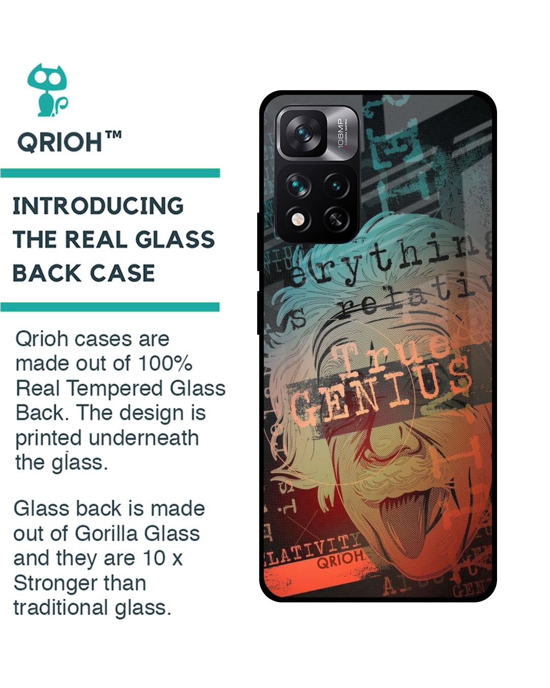 Shop True Genius Typography Premium Glass Cover For Mi 11i (Impact Resistant, Matte Finish)-Back