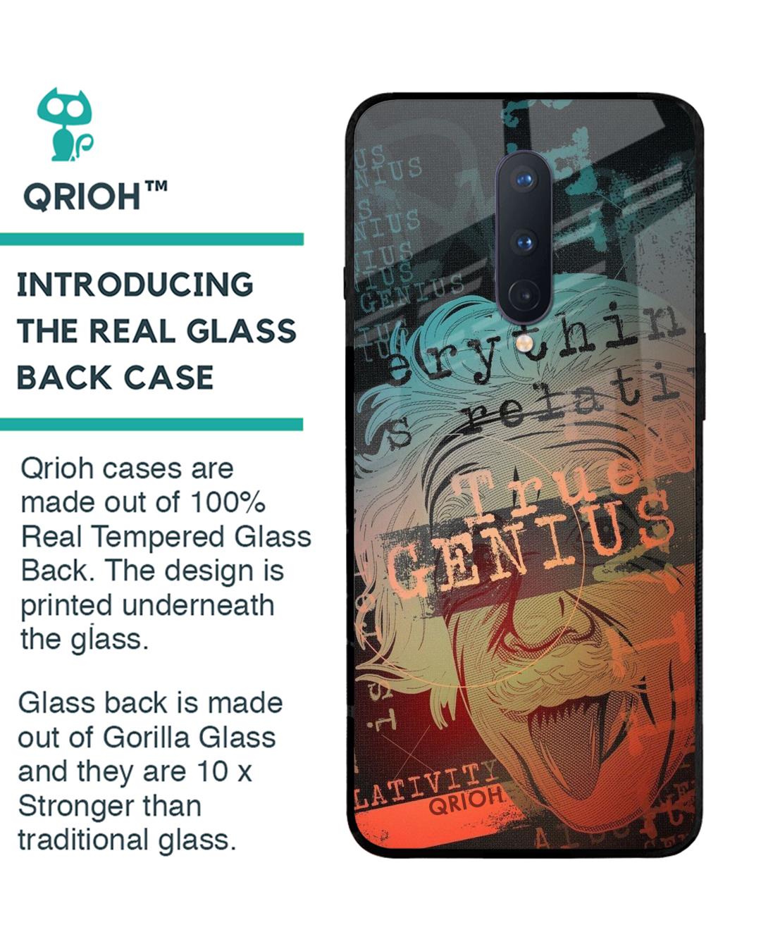 Shop True Genius Typography Premium Glass Cover For OnePlus 8 (Impact Resistant, Matte Finish)-Back