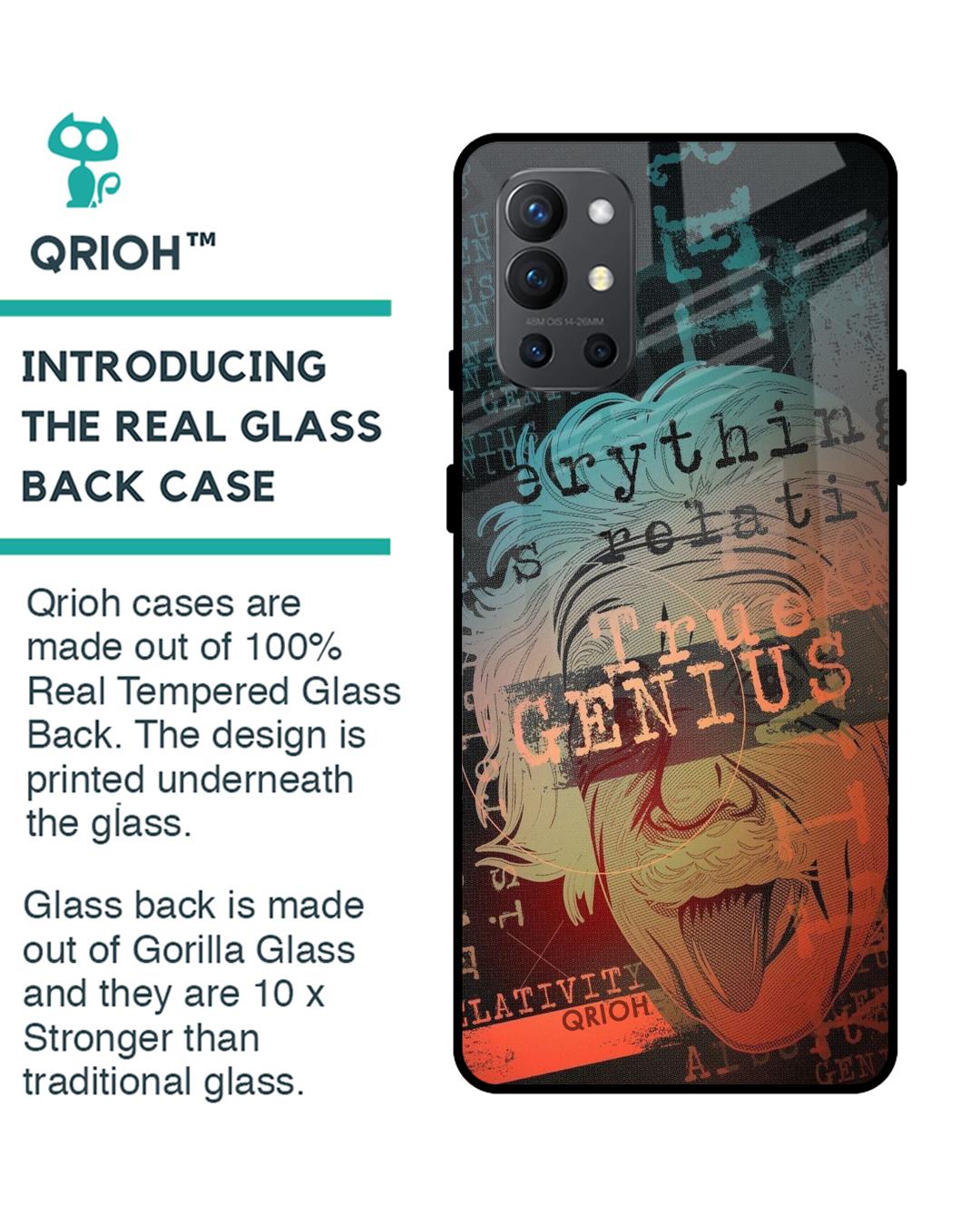 Shop True Genius Typography Premium Glass Cover For OnePlus 9R (Impact Resistant, Matte Finish)-Back