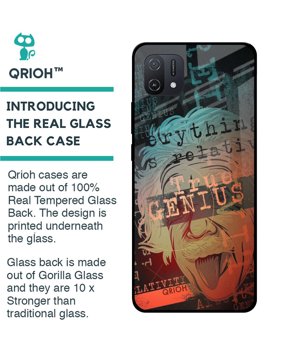 Shop True Genius Typography Premium Glass Cover For Oppo A16K (Impact Resistant, Matte Finish)-Back