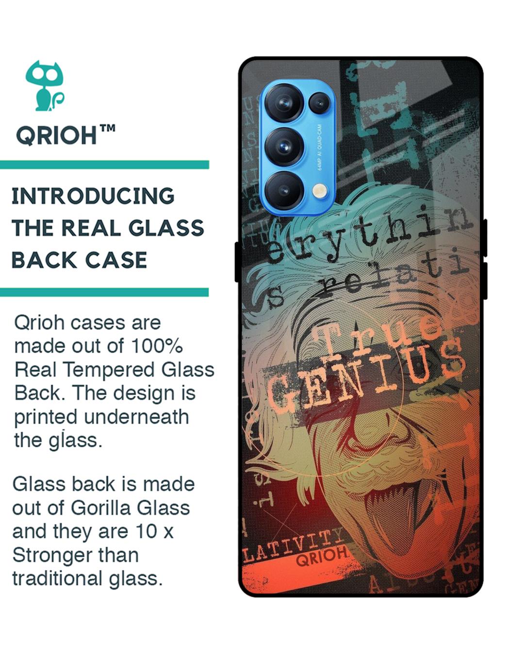 Shop True Genius Typography Premium Glass Cover For Oppo Reno 5 Pro (Impact Resistant, Matte Finish)-Back