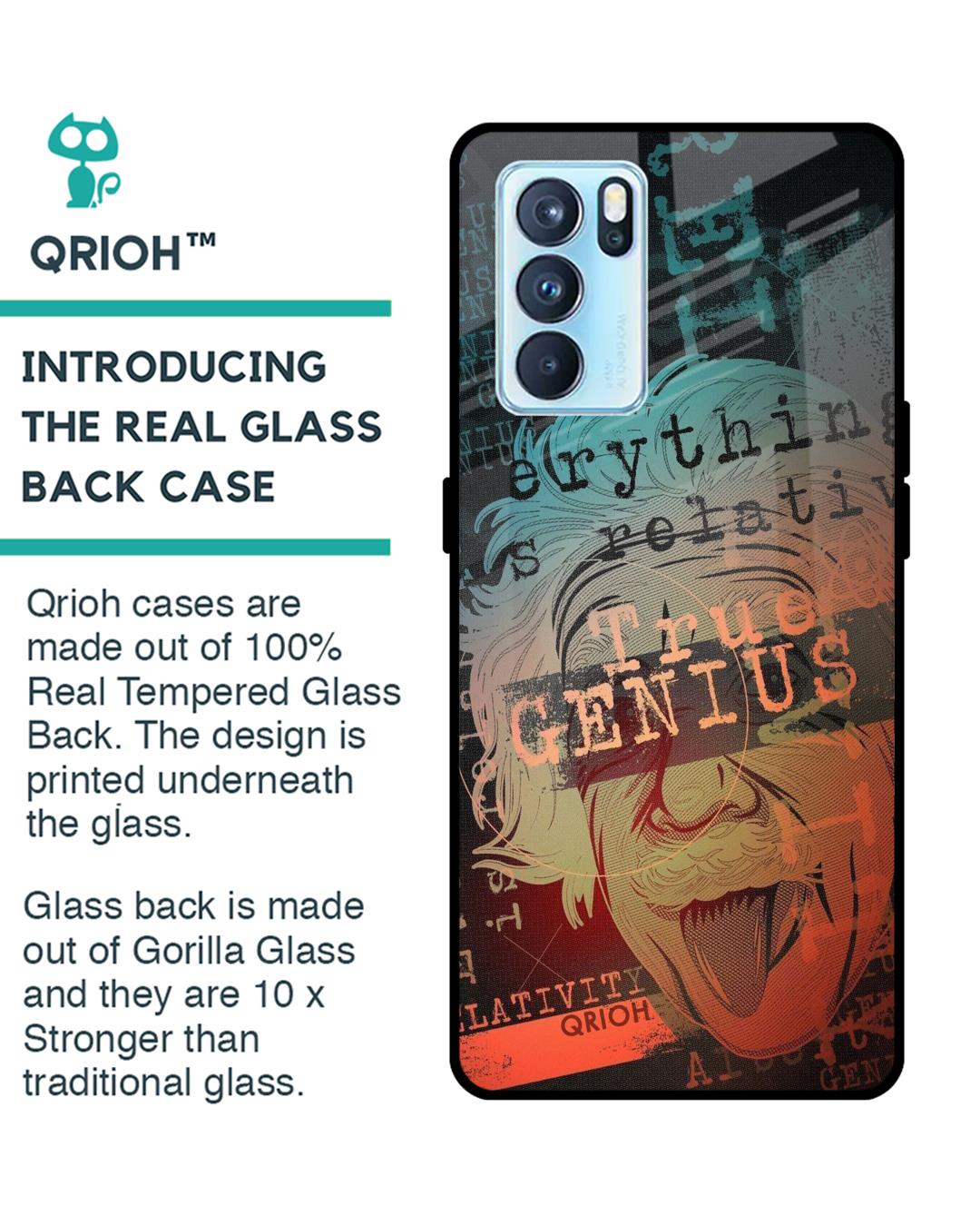 Shop True Genius Typography Premium Glass Cover For Oppo Reno6 5G (Impact Resistant, Matte Finish)-Back