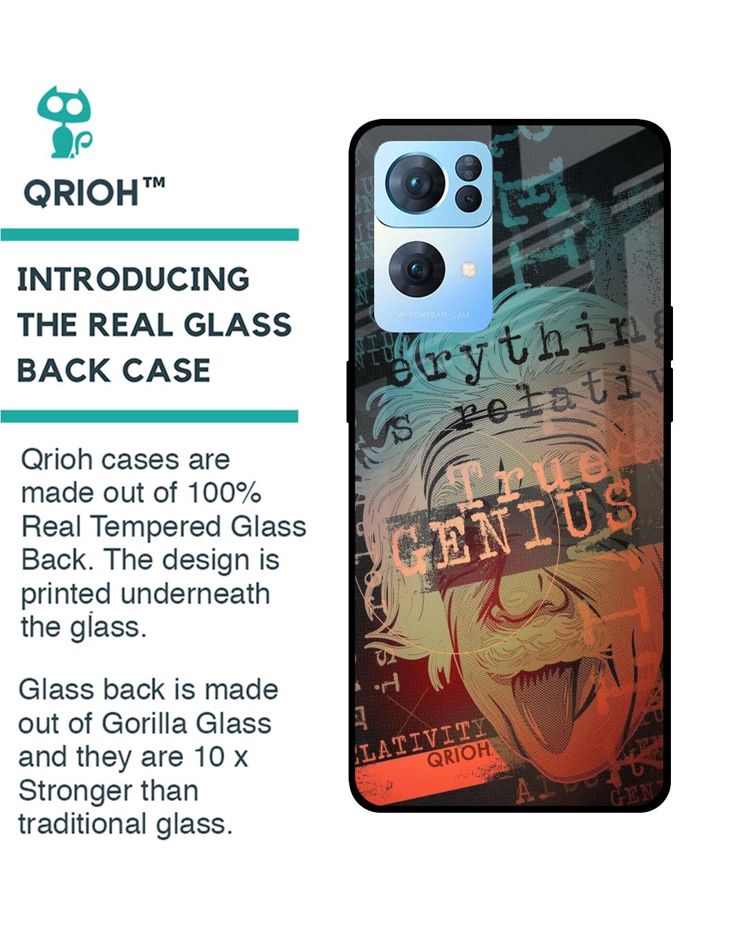 Shop True Genius Typography Premium Glass Cover For Oppo Reno7 Pro 5G (Impact Resistant, Matte Finish)-Back