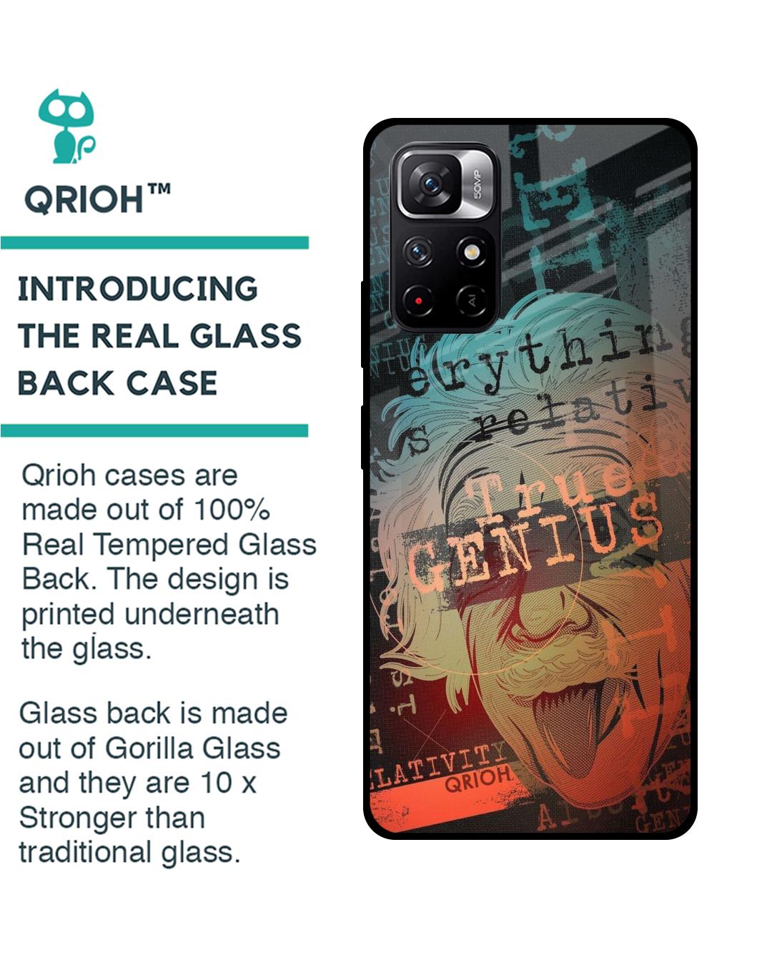 Shop True Genius Typography Premium Glass Cover For Redmi Note 11T 5G (Impact Resistant, Matte Finish)-Back